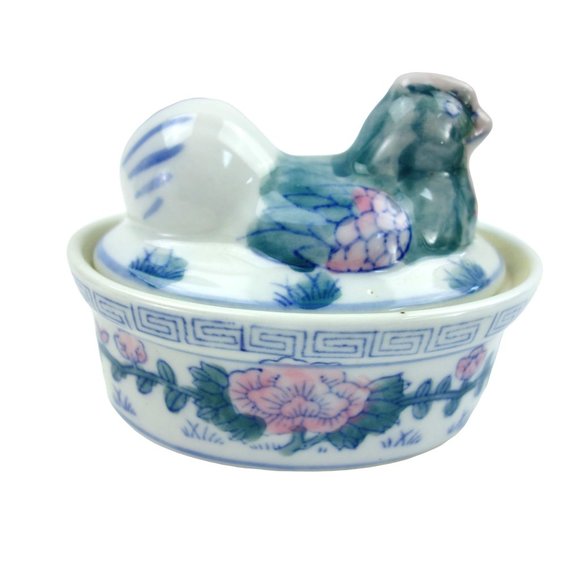 Asian Theme Hen Chicken in Nest Porcelain Trinket Box - Picture 5 of 9